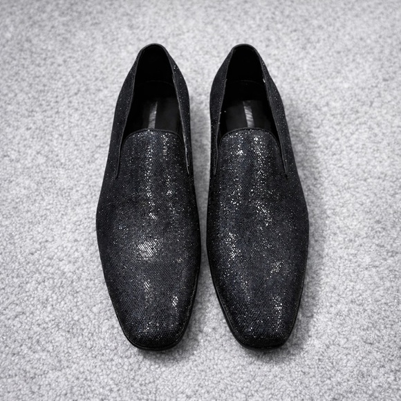 Steve Madden Black Glitter Loafers Slip-On Dress Shoes Mens Sparkle Party Luxe Steve Madden Black Glitter Loafers Slip-On Dress Shoes Mens Sparkle Party Luxe